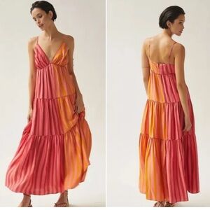Farm Rio Pink and Orange Striped Maxi Dress